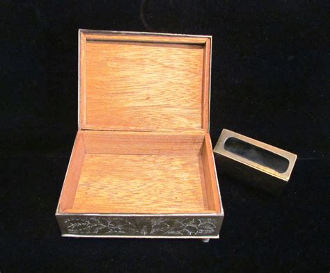 cigarette box case holder wood lined metal spelter renaissance japan|japanese cigarette holder box.